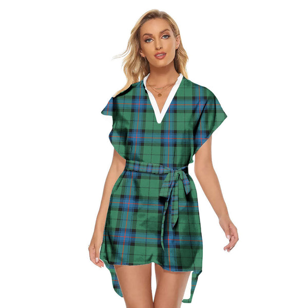 Armstrong Ancient Tartan Plaid Stand-up Collar Casual Dress With Belt