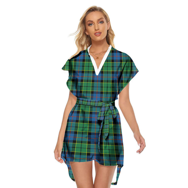 Forsyth Ancient Tartan Plaid Stand-up Collar Casual Dress With Belt