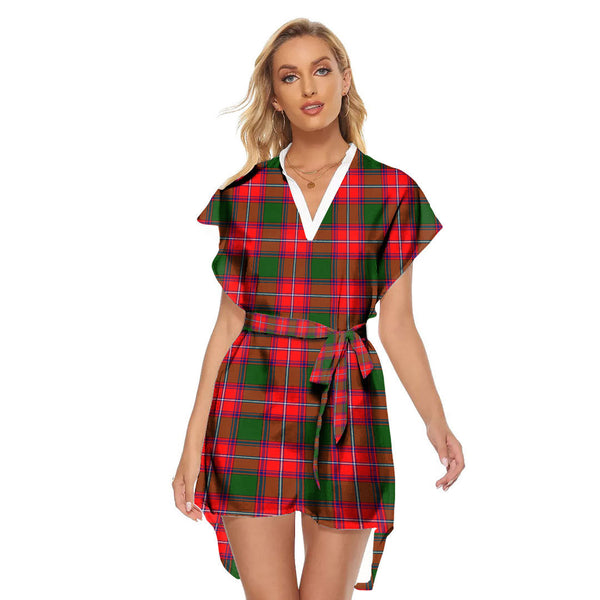 Rattray Modern Tartan Plaid Stand-up Collar Casual Dress With Belt