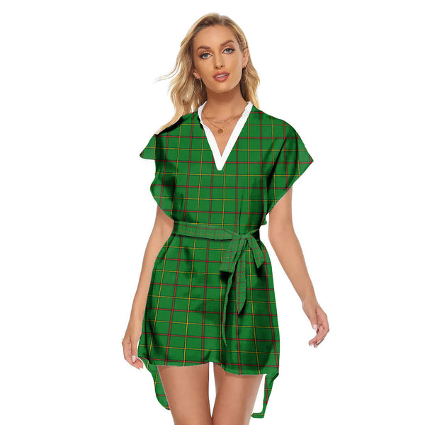Tribe of Mar Tartan Plaid Stand-up Collar Casual Dress With Belt