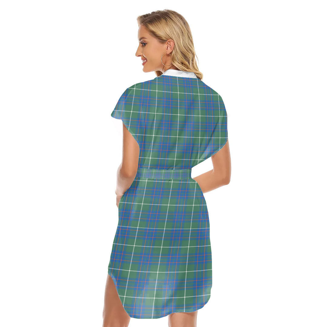 MacIntyre Hunting Ancient Tartan Plaid Stand-up Collar Casual Dress With Belt