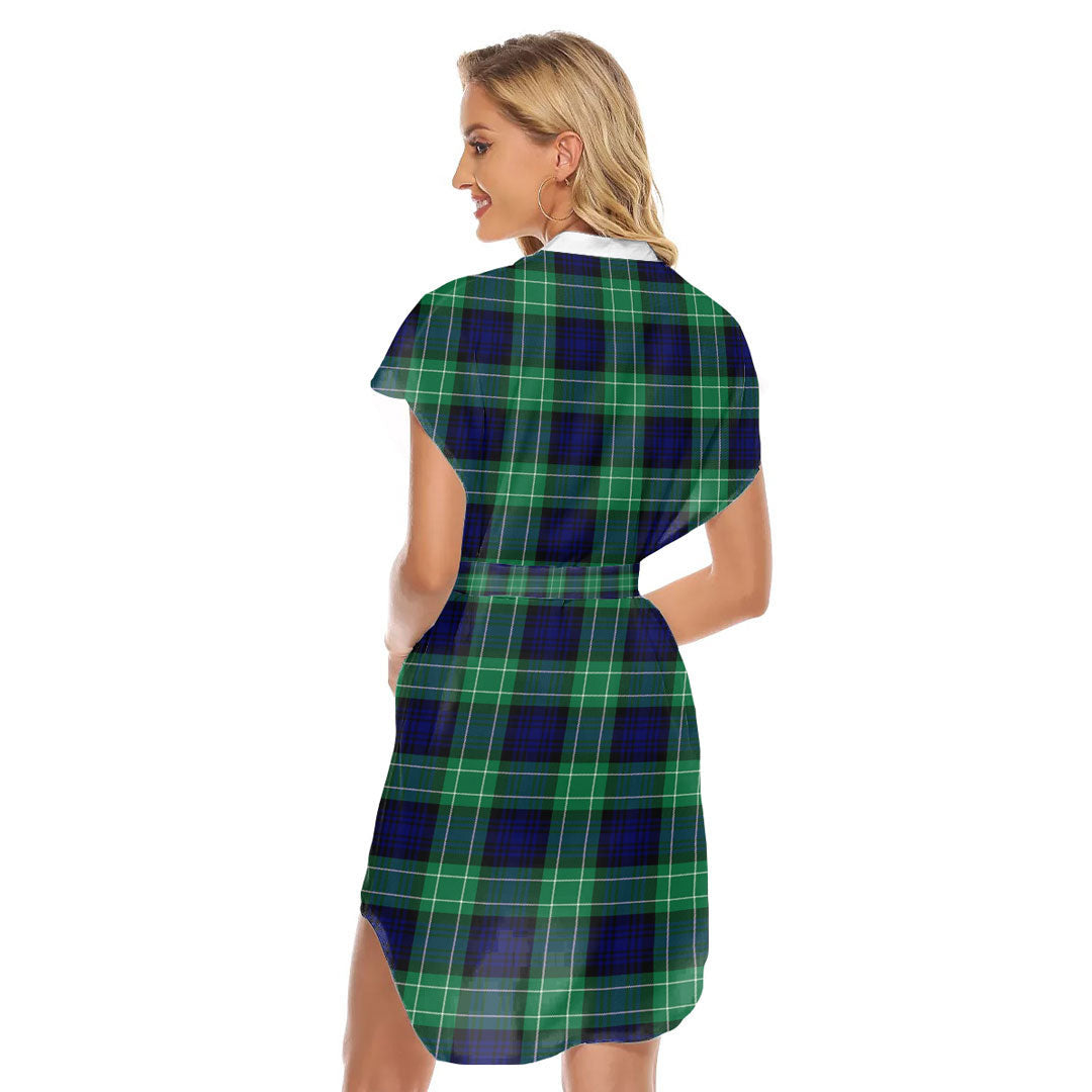 Abercrombie Tartan Plaid Stand-up Collar Casual Dress With Belt