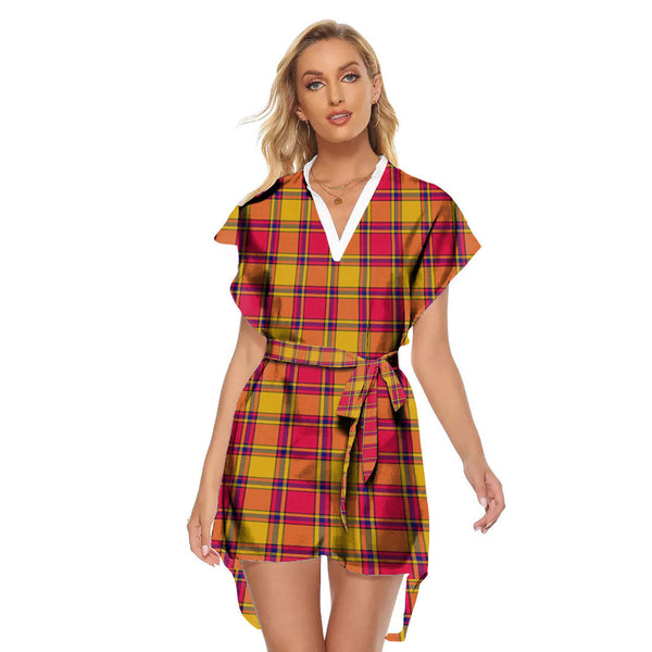 Scrymgeour Tartan Plaid Stand-up Collar Casual Dress With Belt