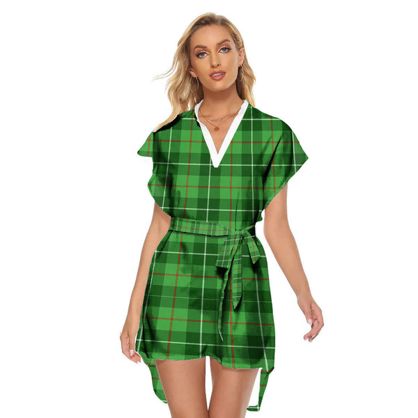 Galloway District Tartan Plaid Stand-up Collar Casual Dress With Belt