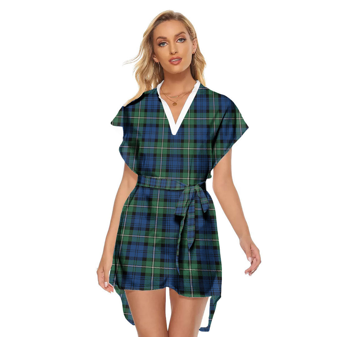 Forbes Ancient Tartan Plaid Stand-up Collar Casual Dress With Belt