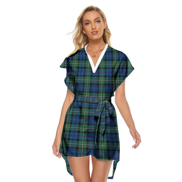 Forbes Ancient Tartan Plaid Stand-up Collar Casual Dress With Belt
