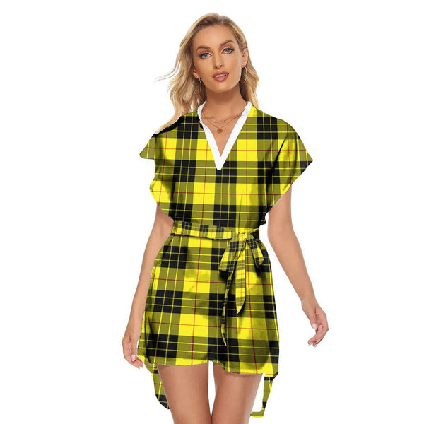 MacLeod of Lewis Modern Tartan Plaid Stand-up Collar Casual Dress With Belt
