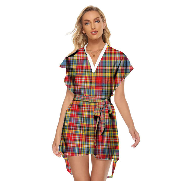 Ogilvie of Airlie Ancient Tartan Plaid Stand-up Collar Casual Dress With Belt