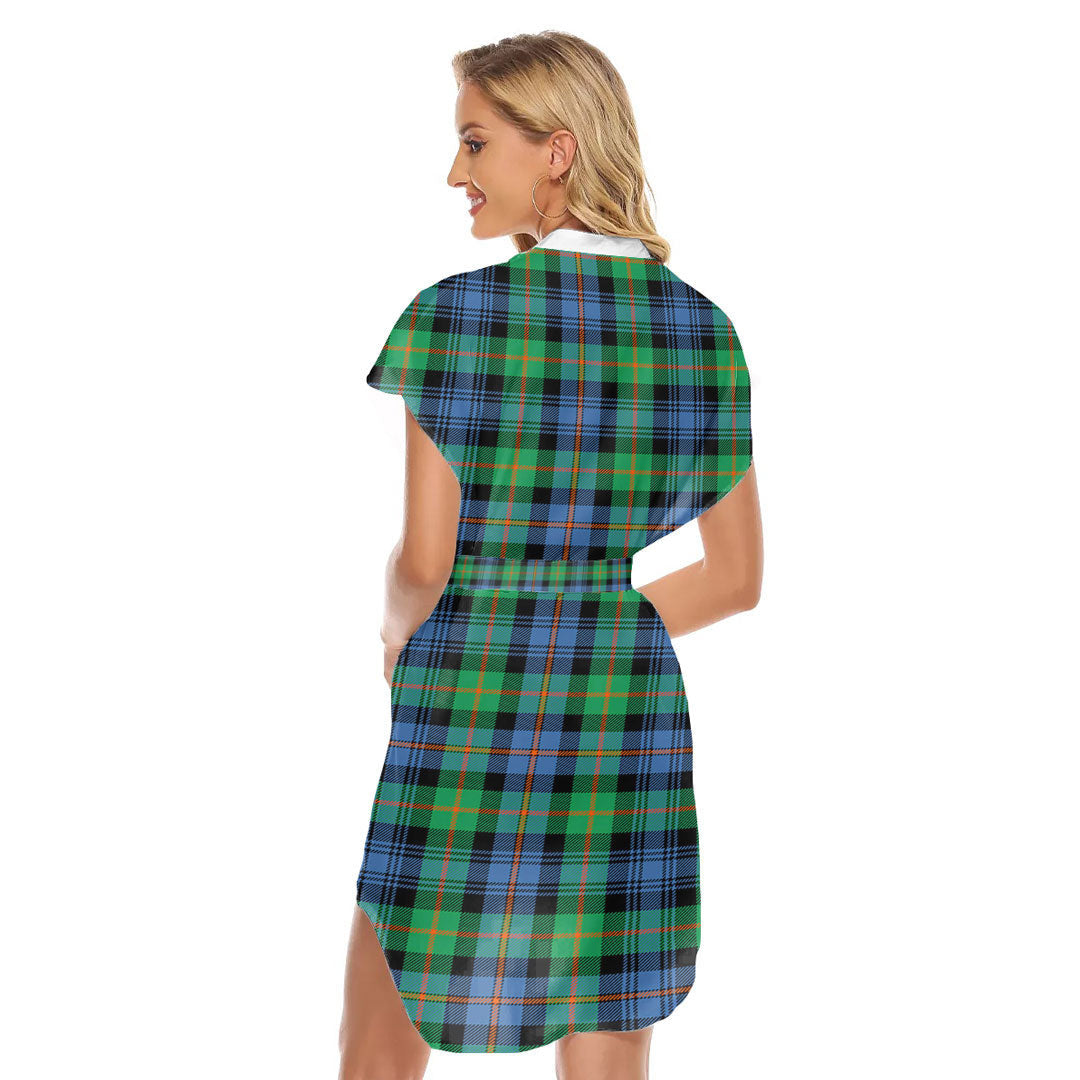 Murray of Atholl Ancient Tartan Plaid Stand-up Collar Casual Dress With Belt