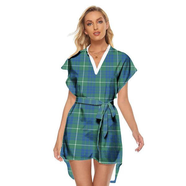 Hamilton Hunting Ancient Tartan Plaid Stand-up Collar Casual Dress With Belt