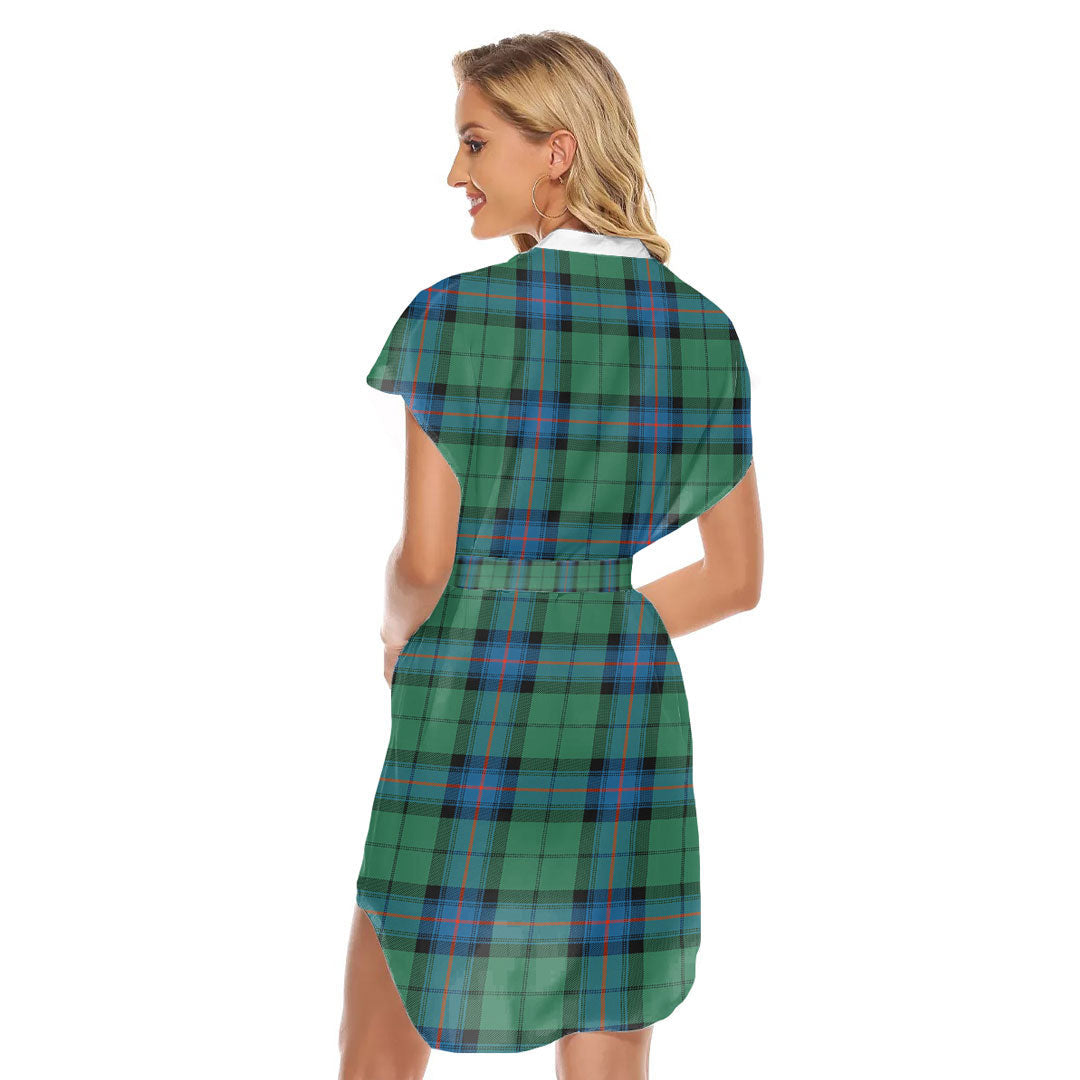 Armstrong Ancient Tartan Plaid Stand-up Collar Casual Dress With Belt