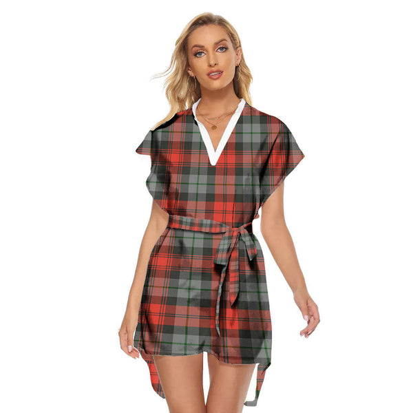 MacLachlan Weathered Tartan Plaid Stand-up Collar Casual Dress With Belt