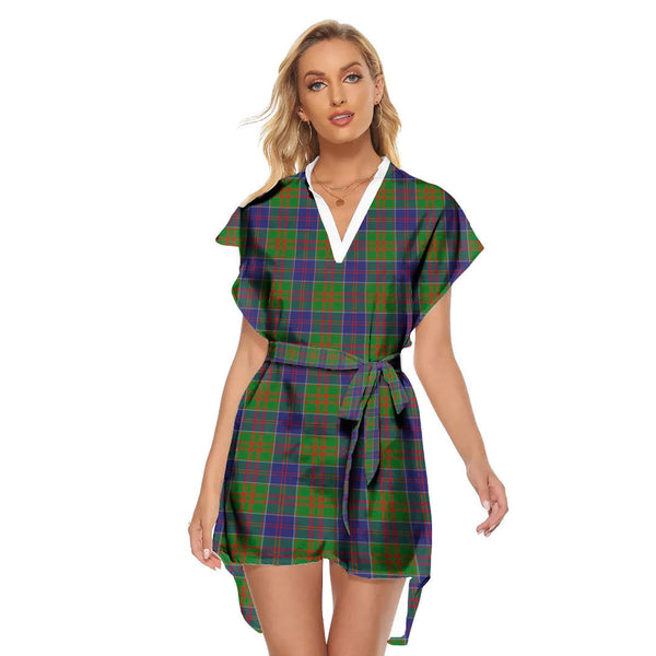 Stewart of Appin Hunting Modern Tartan Plaid Stand-up Collar Casual Dress With Belt