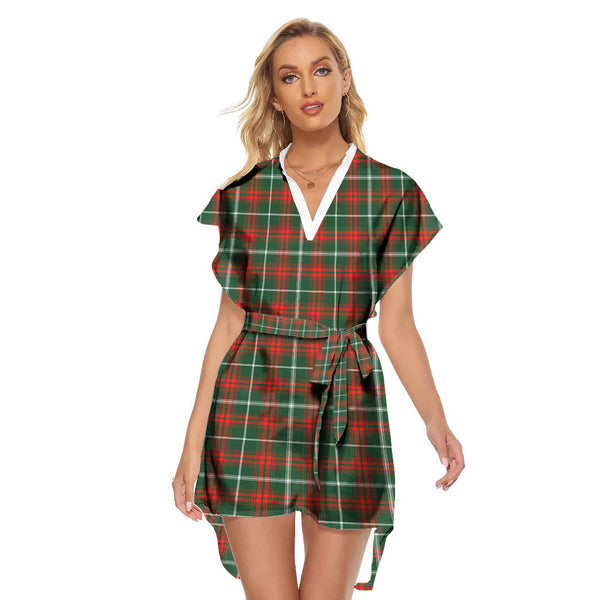 Princess Margaret Tartan Plaid Stand-up Collar Casual Dress With Belt