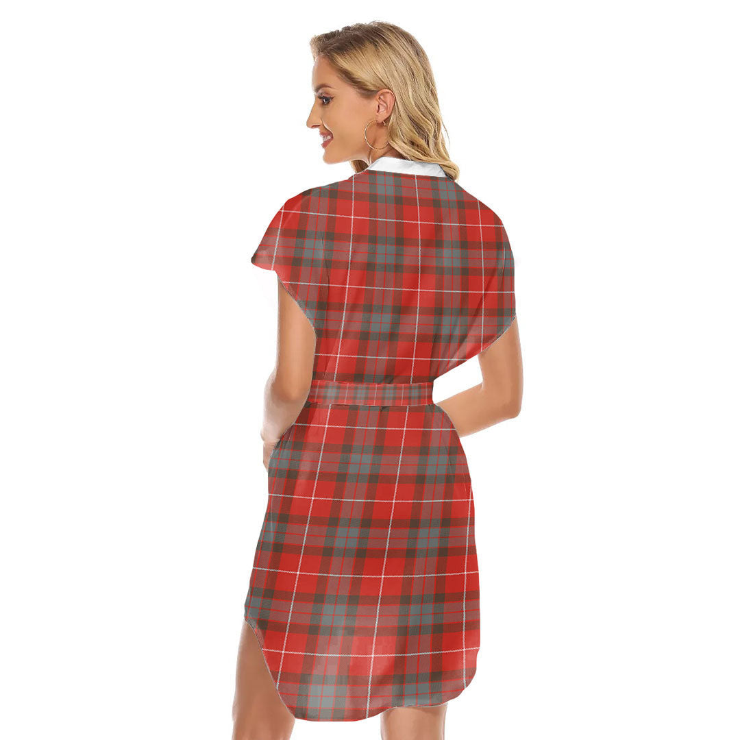 Fraser Weathered Tartan Plaid Stand-up Collar Casual Dress With Belt