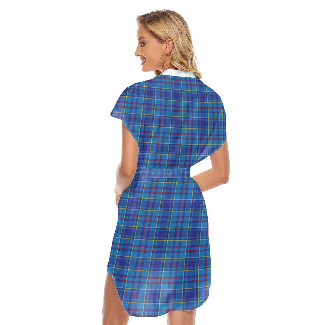 Mercer Modern Tartan Plaid Stand-up Collar Casual Dress With Belt