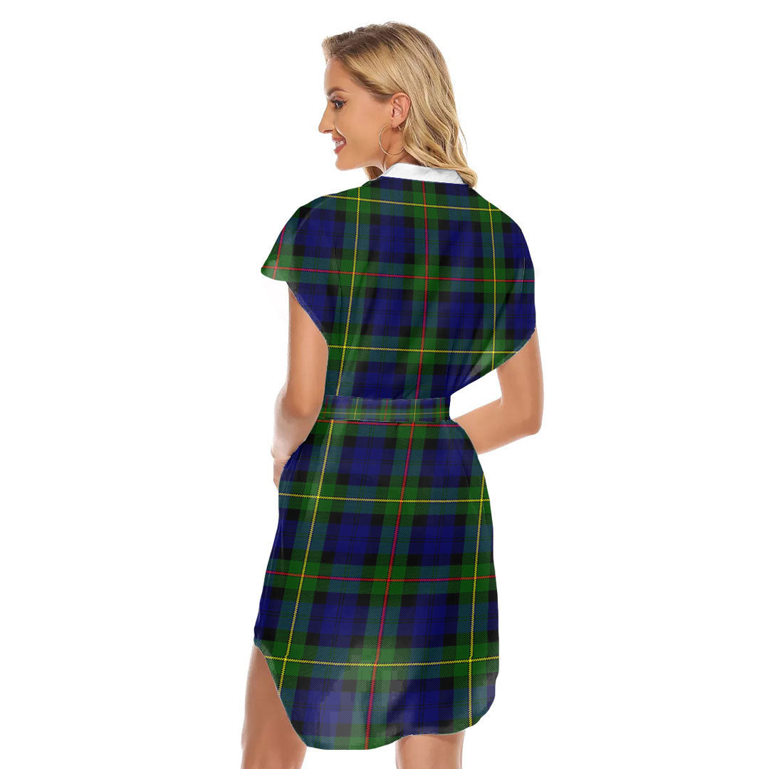 MacEwen Modern Tartan Plaid Stand-up Collar Casual Dress With Belt