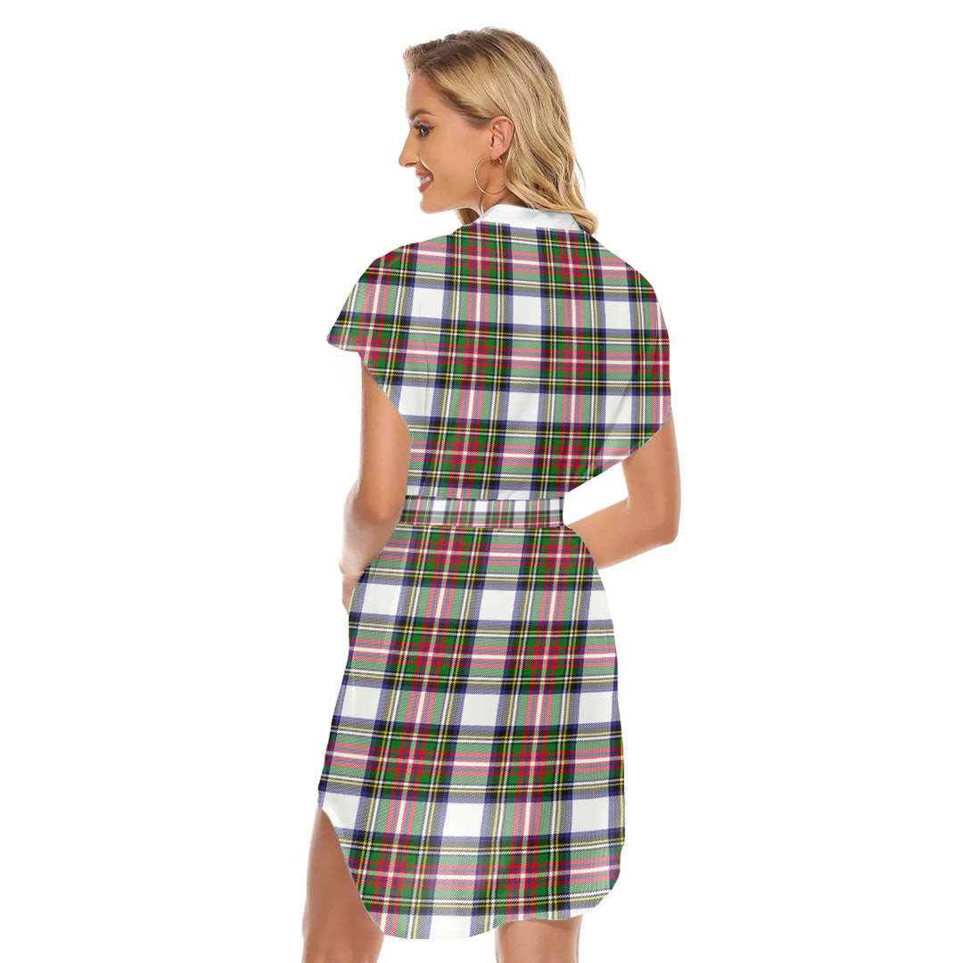 Stewart Dress Modern Tartan Plaid Stand-up Collar Casual Dress With Belt