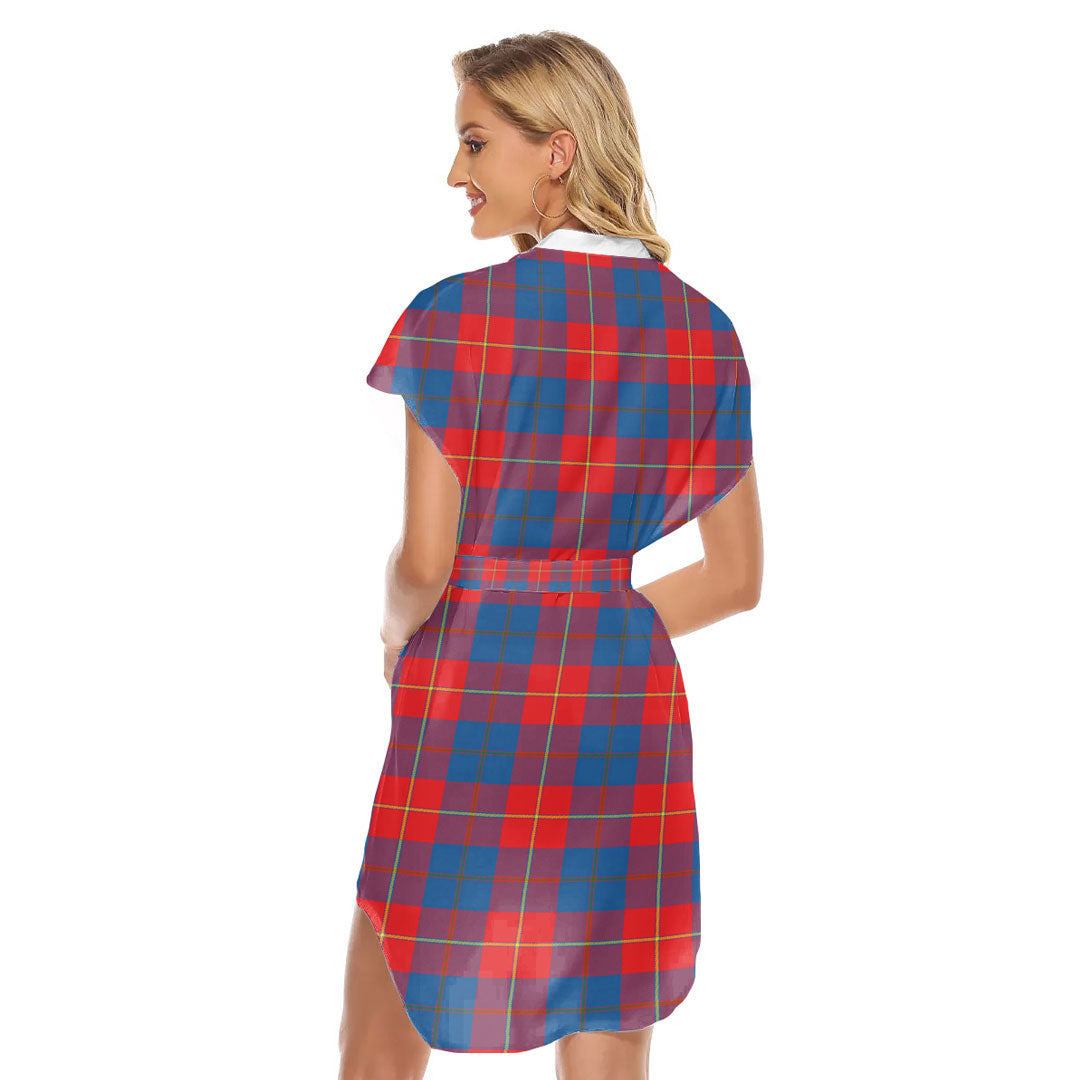 Galloway Red Tartan Plaid Stand-up Collar Casual Dress With Belt
