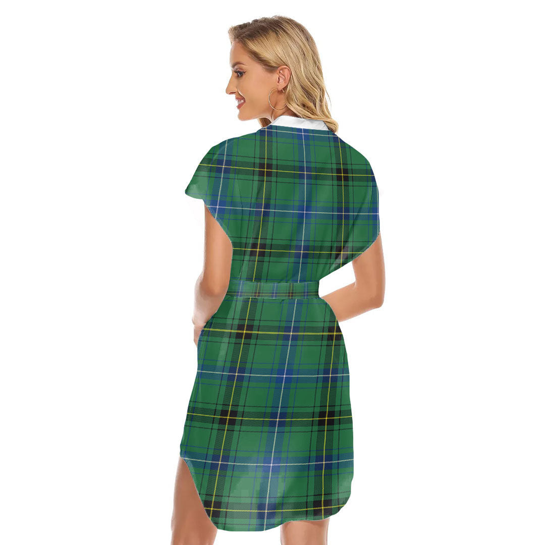 Henderson Ancient Tartan Plaid Stand-up Collar Casual Dress With Belt