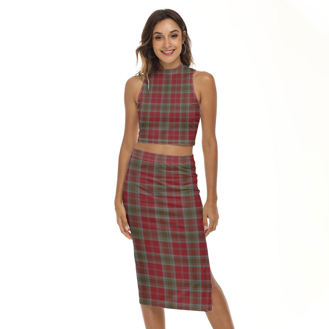 Lindsay Weathered Tartan Plaid Tank Top & Split High Skirt Set