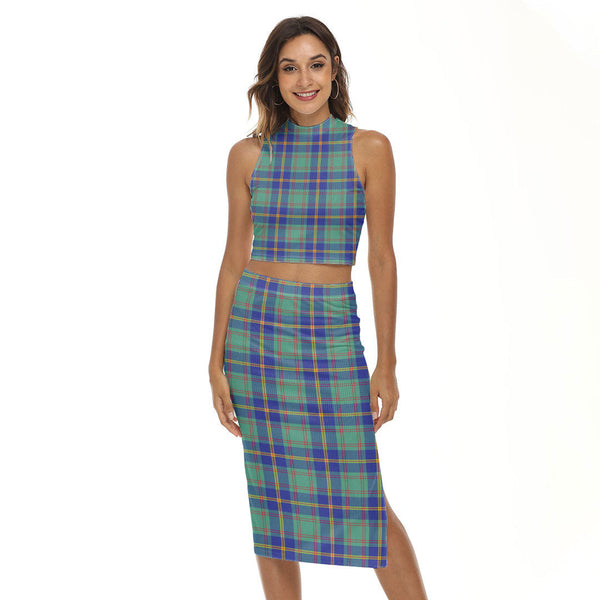 US Marine Tartan Plaid Tank Top & Split High Skirt Set