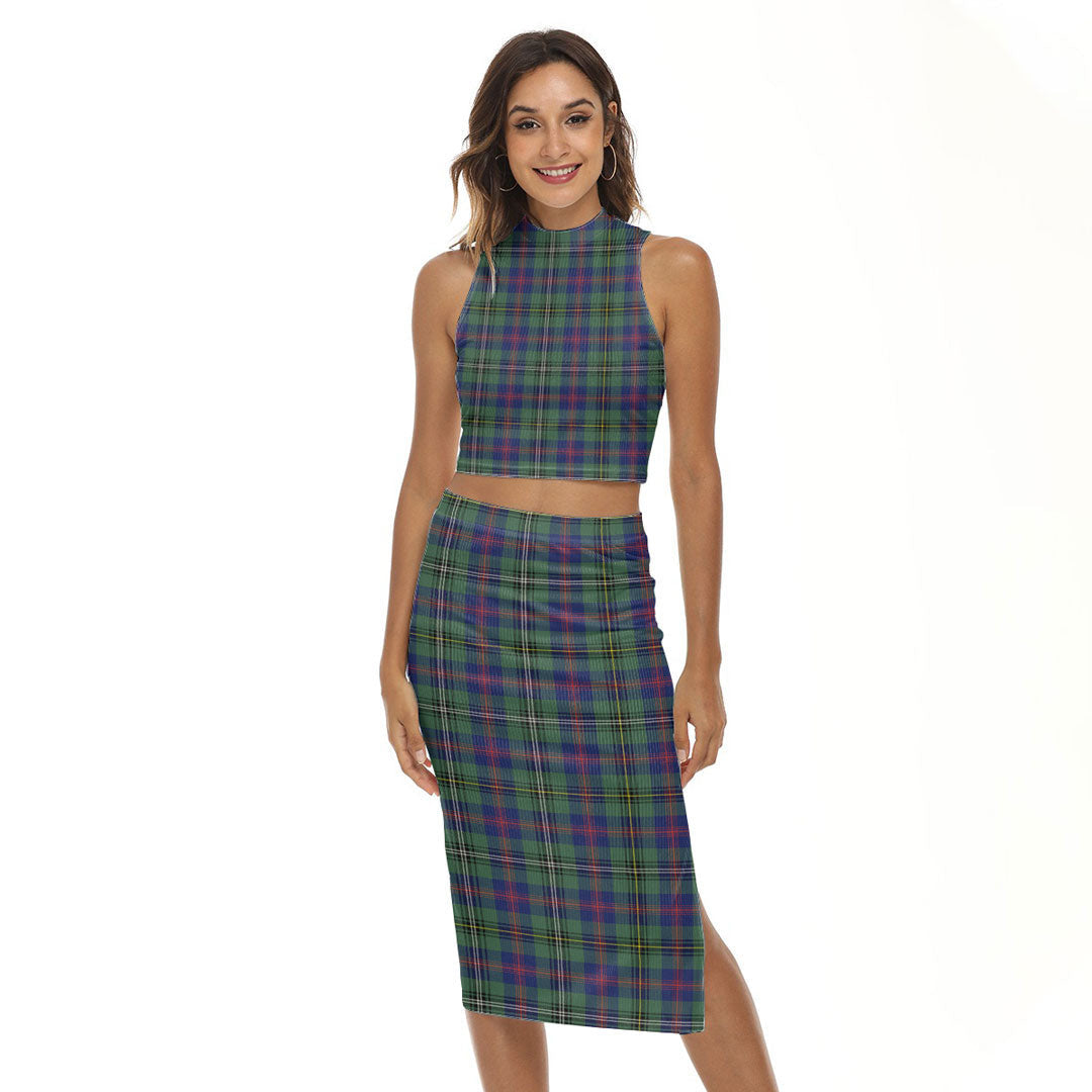 Wood Modern Tartan Plaid Tank Top & Split High Skirt Set