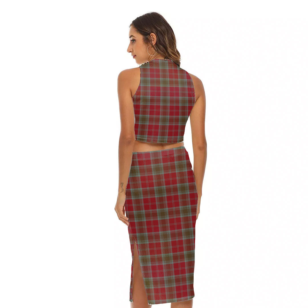 Lindsay Weathered Tartan Plaid Tank Top & Split High Skirt Set