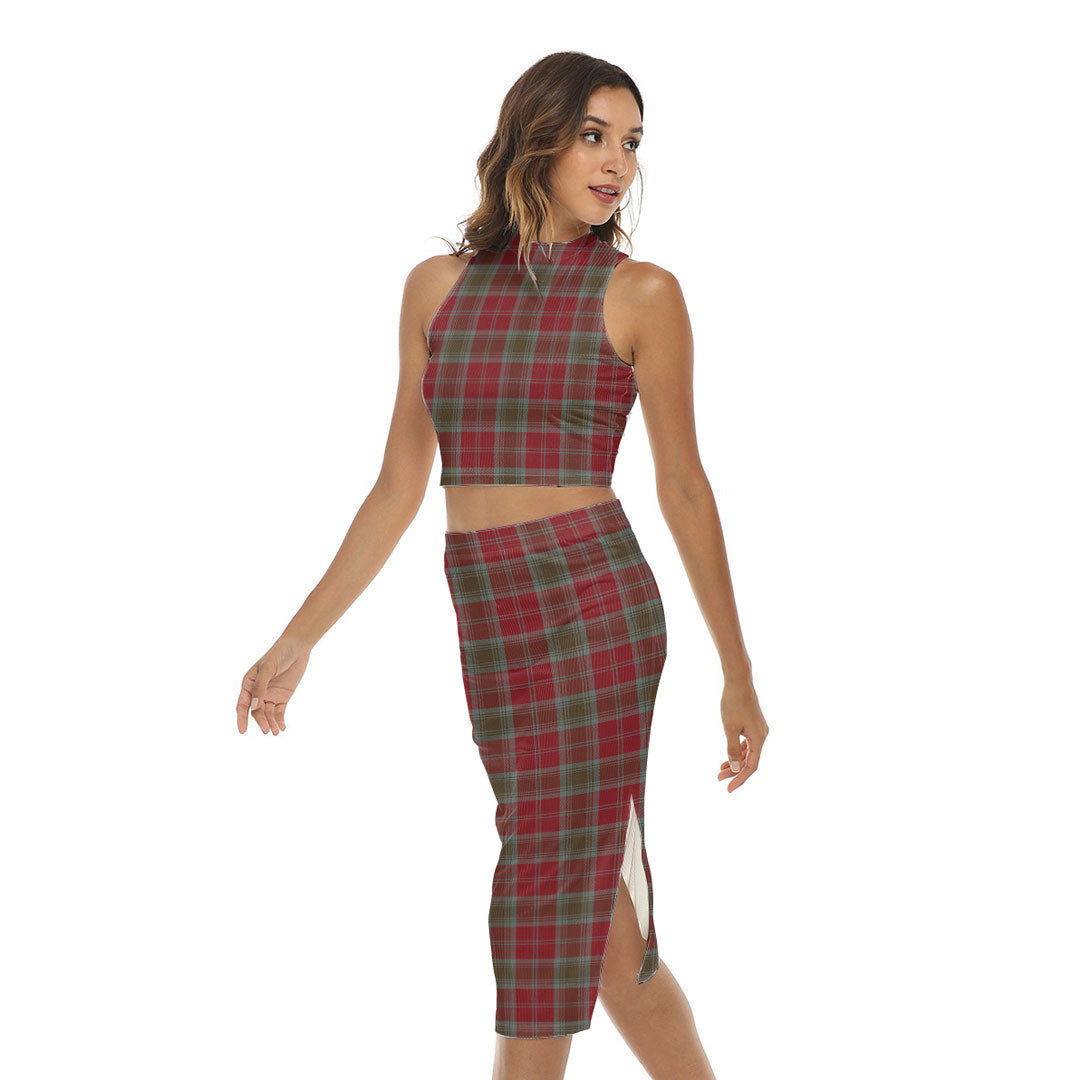 Lindsay Weathered Tartan Plaid Tank Top & Split High Skirt Set