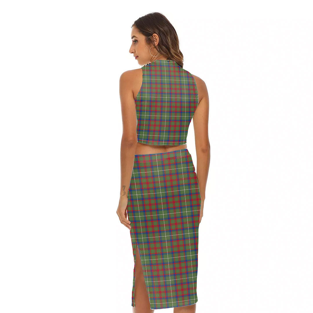 Shaw Green Modern Tartan Plaid Tank Top & Split High Skirt Set