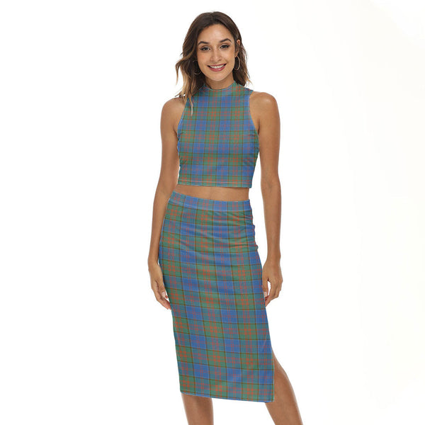 Stewart of Appin Hunting Ancient Tartan Plaid Tank Top & Split High Skirt Set