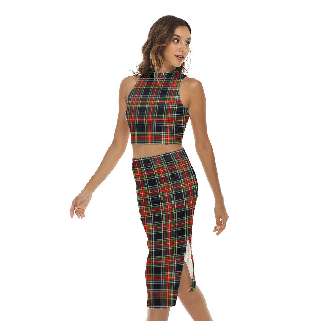 Stewart Black Tartan Plaid Tank Top & Split High Skirt Set