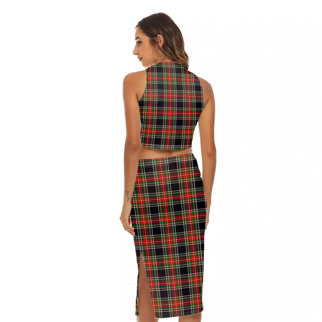 Stewart Black Tartan Plaid Tank Top & Split High Skirt Set