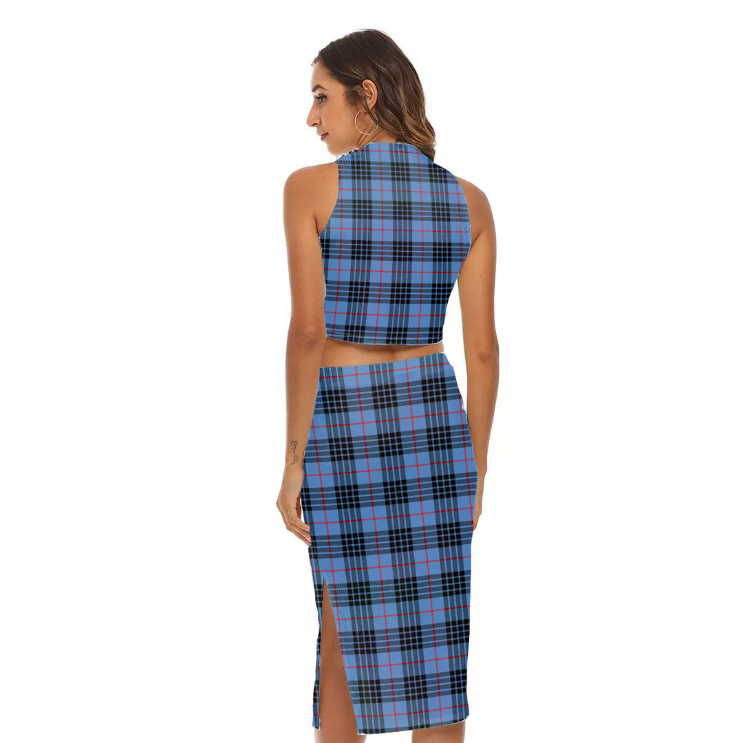 MacKay Blue Tartan Plaid Tank Top & Split High Skirt Set