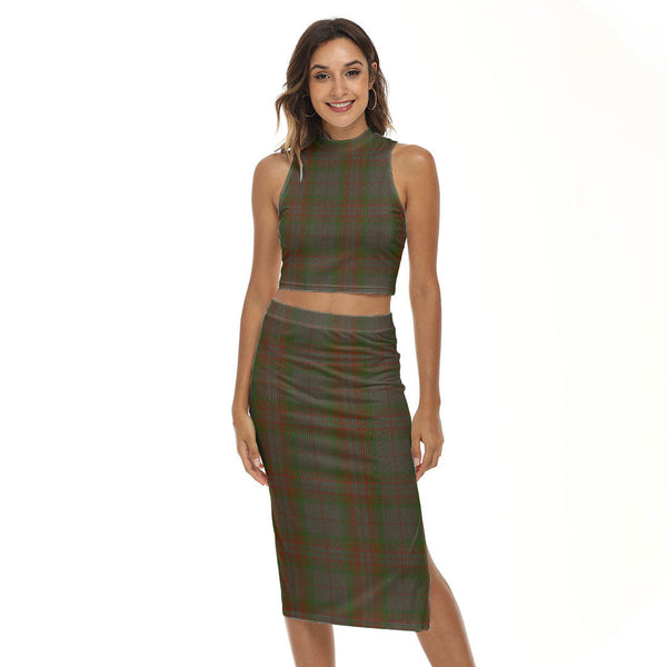 Gray Tartan Plaid Tank Top & Split High Skirt Set