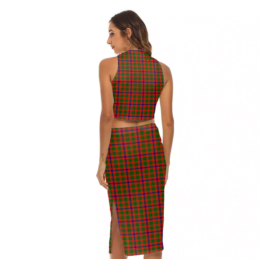 Skene Modern Tartan Plaid Tank Top & Split High Skirt Set