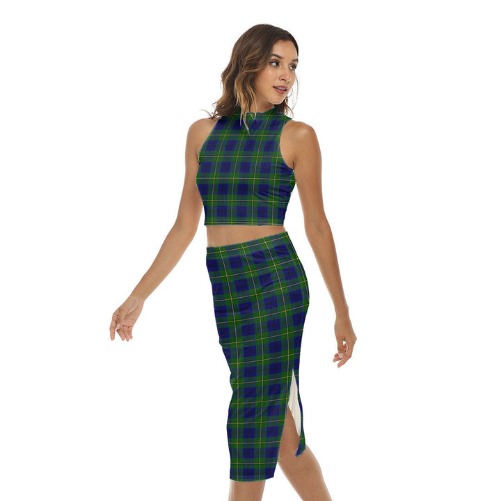 Johnston Modern Tartan Plaid Tank Top & Split High Skirt Set