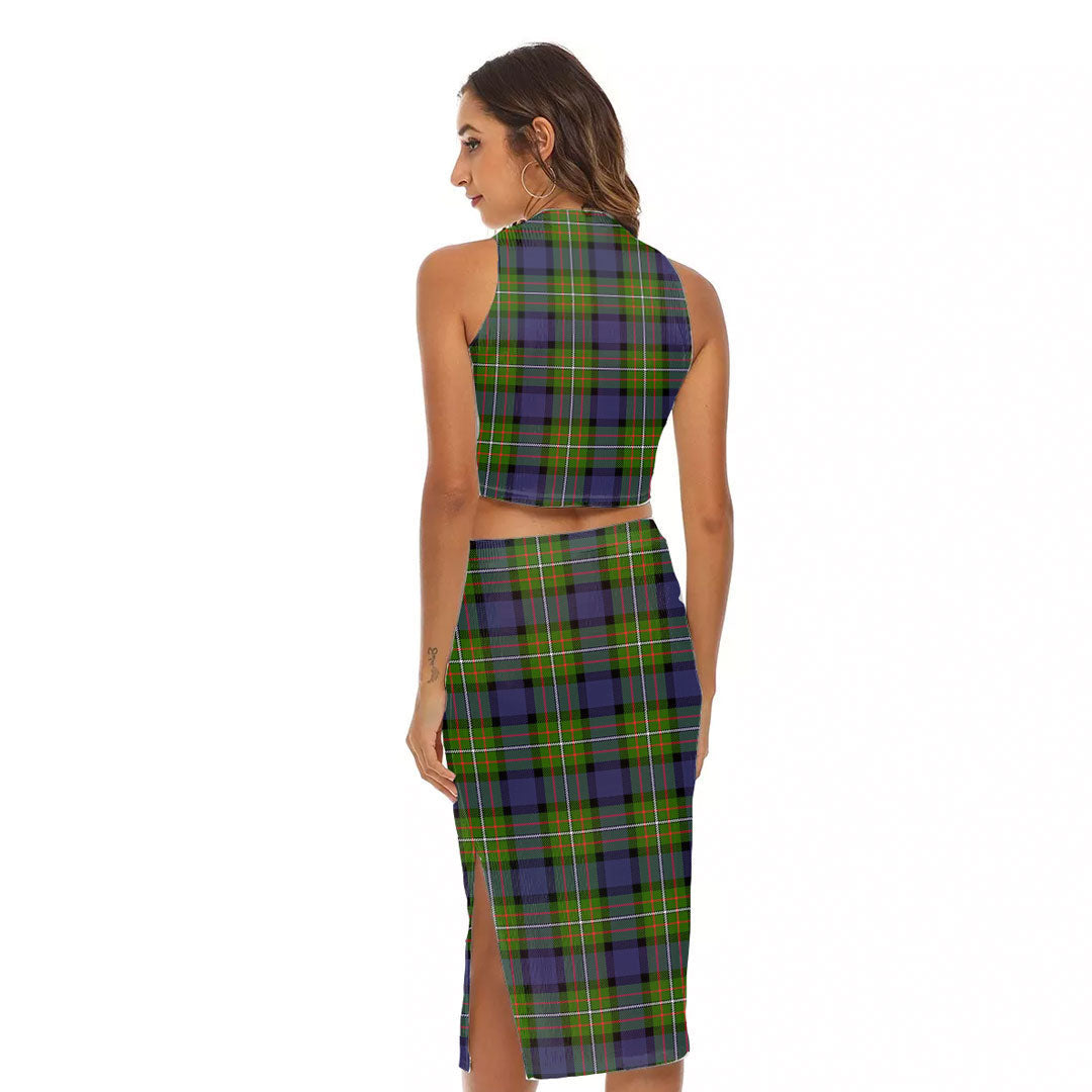 Fergusson Modern Tartan Plaid Tank Top & Split High Skirt Set