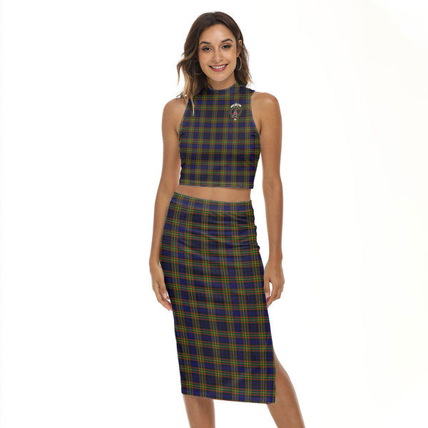 Clelland Modern Tartan Crest Tank Top & Split High Skirt Set