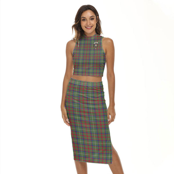 Shaw Green Modern Tartan Crest Tank Top & Split High Skirt Set