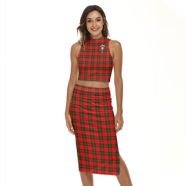 Dunbar Modern Tartan Crest Tank Top & Split High Skirt Set