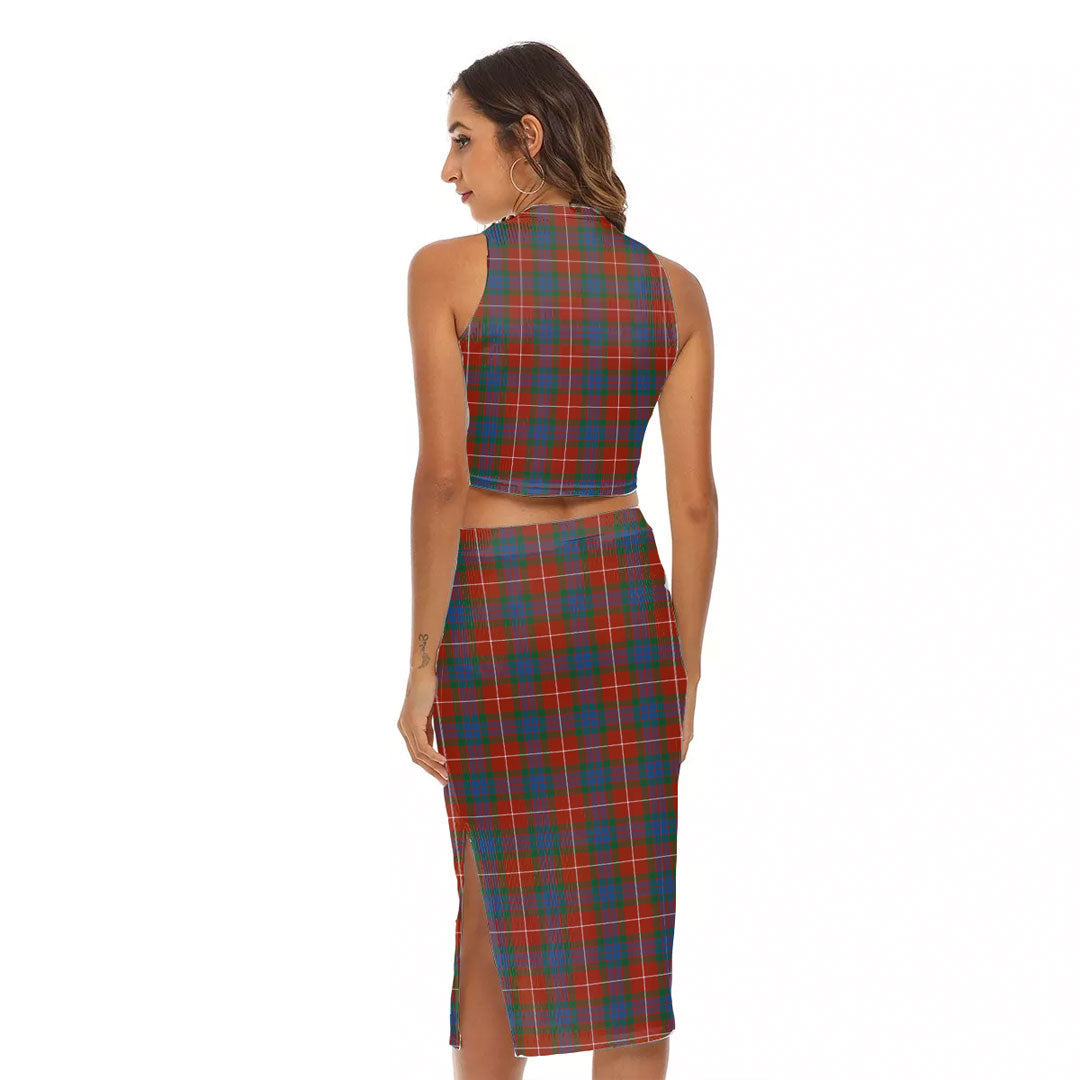 Fraser Ancient Tartan Crest Tank Top & Split High Skirt Set