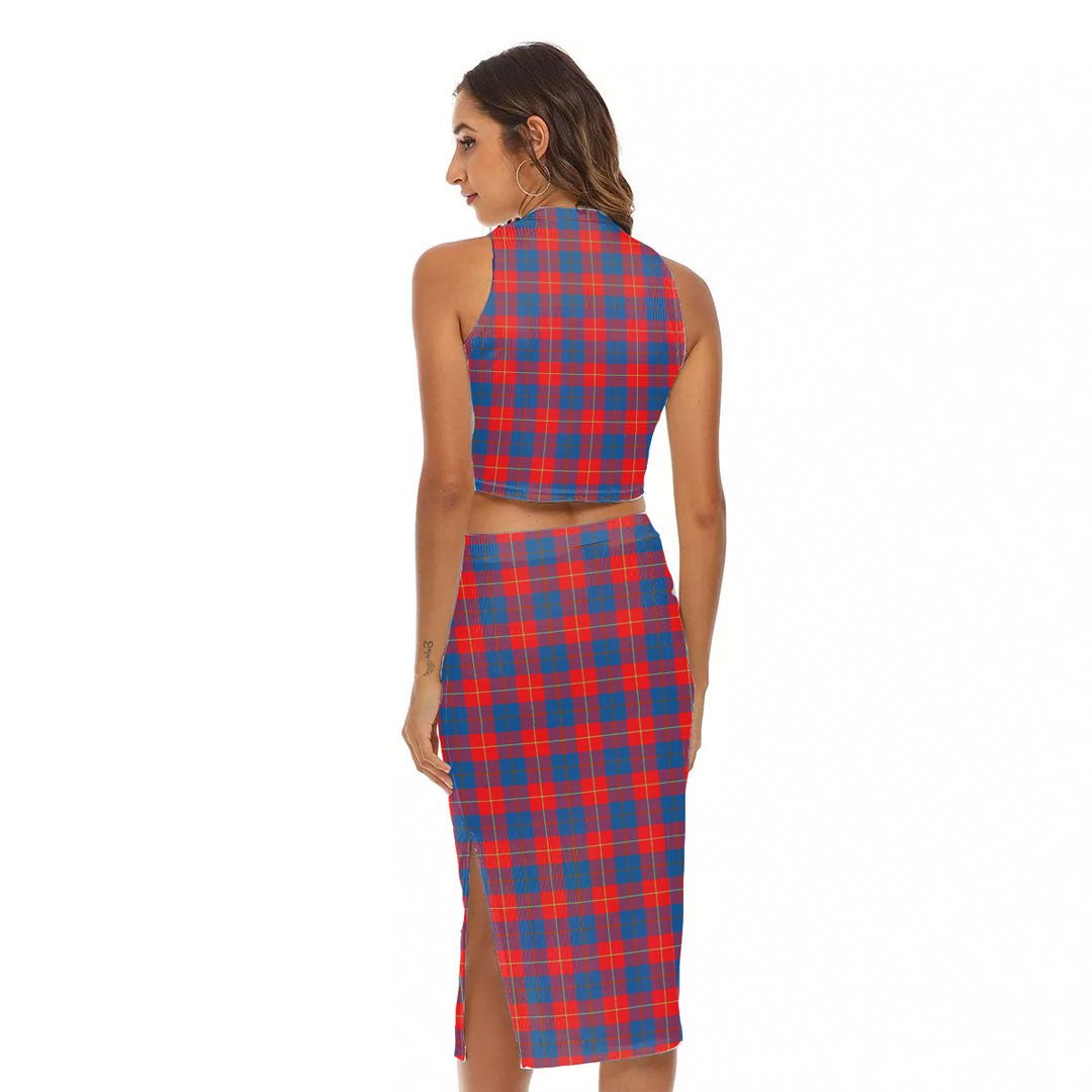 Galloway Red Tartan Crest Tank Top & Split High Skirt Set