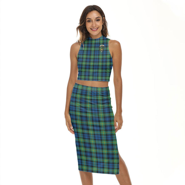 Gordon Ancient Tartan Crest Tank Top & Split High Skirt Set