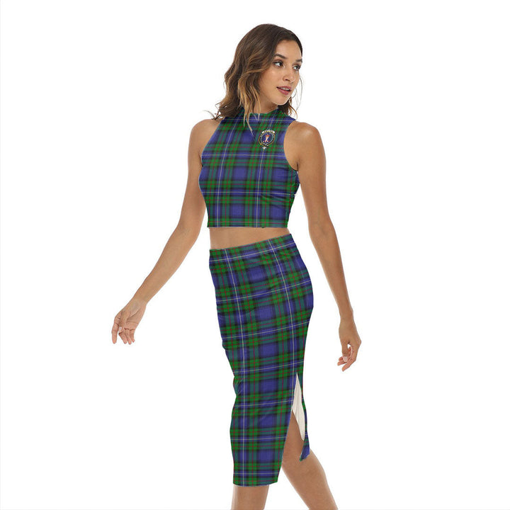 Robertson Hunting Modern Tartan Crest Tank Top & Split High Skirt Set