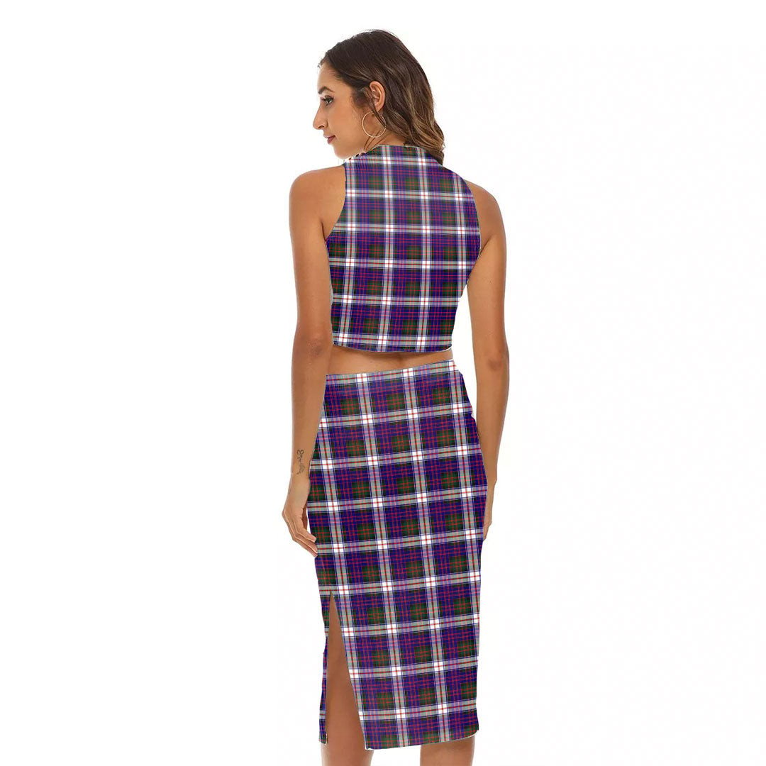 MacDonald Dress Modern Tartan Crest Tank Top & Split High Skirt Set