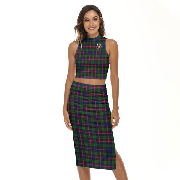 Urquhart Modern Tartan Crest Tank Top & Split High Skirt Set