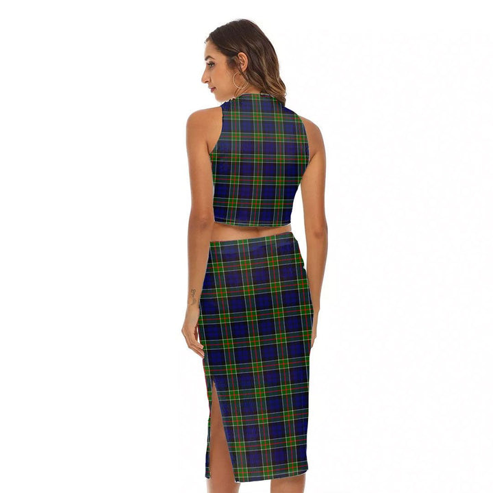 Colquhoun Modern Tartan Crest Tank Top & Split High Skirt Set