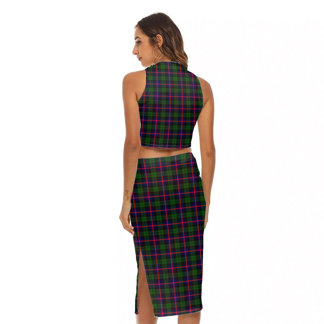 Urquhart Modern Tartan Crest Tank Top & Split High Skirt Set