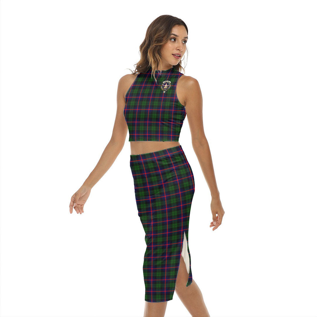 Urquhart Modern Tartan Crest Tank Top & Split High Skirt Set